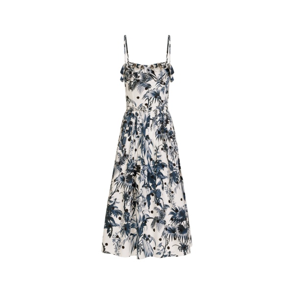 Oscar de la Renta Dotted Palm Leaves Cotton Poplin Sleeveless Dress - Dresses - American Luxury Evening Wear at Luxury Shoes 