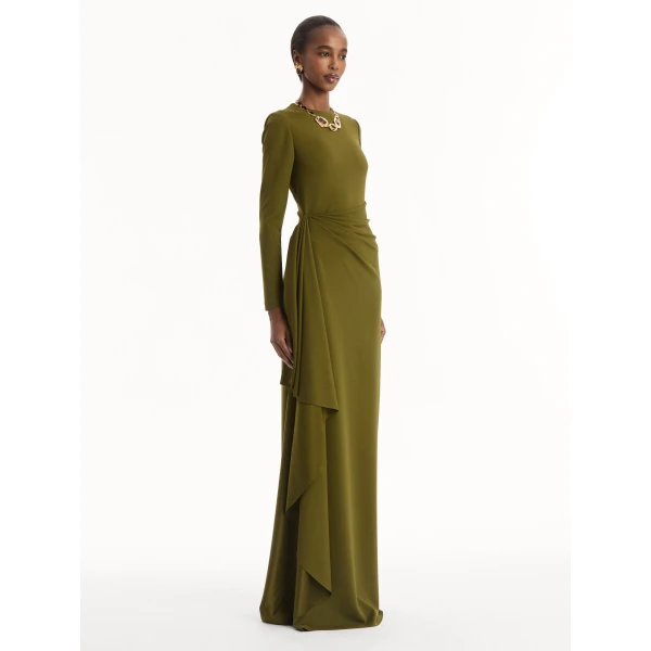 Oscar de la Renta Drape-Detail Jersey Gown, view 3