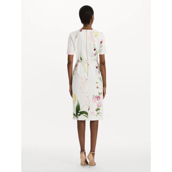 Oscar de la Renta Faded Mixed Botanical Denim Dress, view 2