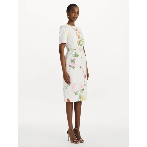 Oscar de la Renta Faded Mixed Botanical Denim Dress, view 3