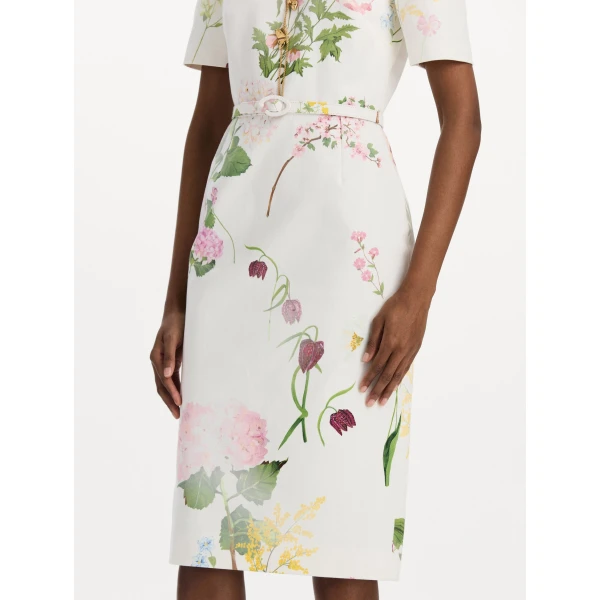 Oscar de la Renta Faded Mixed Botanical Denim Dress, view 4
