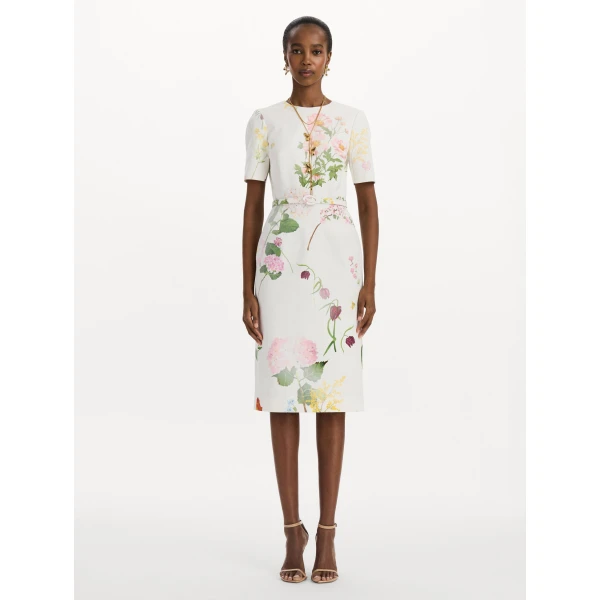 Oscar de la Renta Faded Mixed Botanical Denim Dress, view 5
