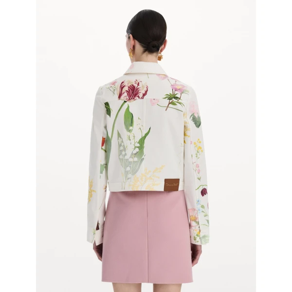 Oscar de la Renta Faded Mixed Botanical Denim Jacket, view 3