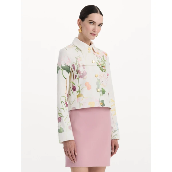 Oscar de la Renta Faded Mixed Botanical Denim Jacket, view 4