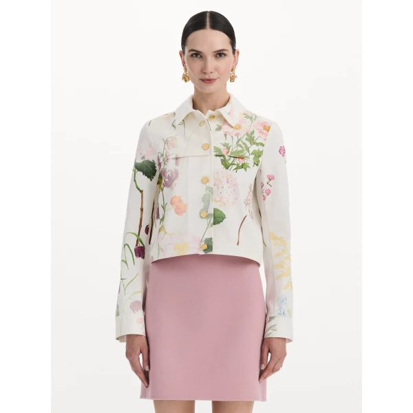 Oscar de la Renta Faded Mixed Botanical Denim Jacket, view 5
