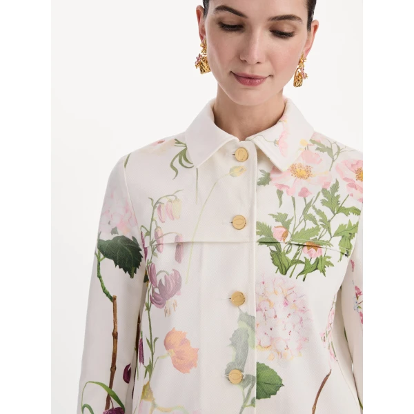 Oscar de la Renta Faded Mixed Botanical Denim Jacket, view 6