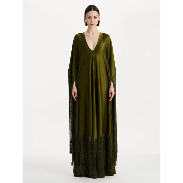 Oscar de la Renta Fringe Jersey Caftan, view 5