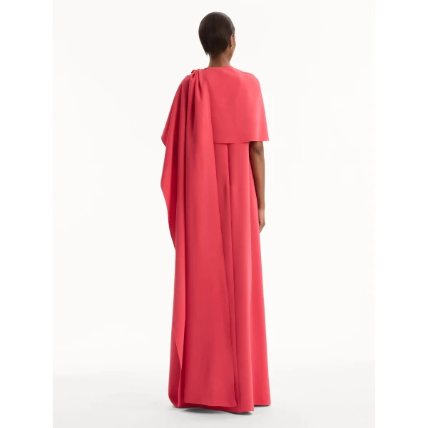 Oscar de la Renta Hibiscus Brooch Georgette Caftan Dress, view 2