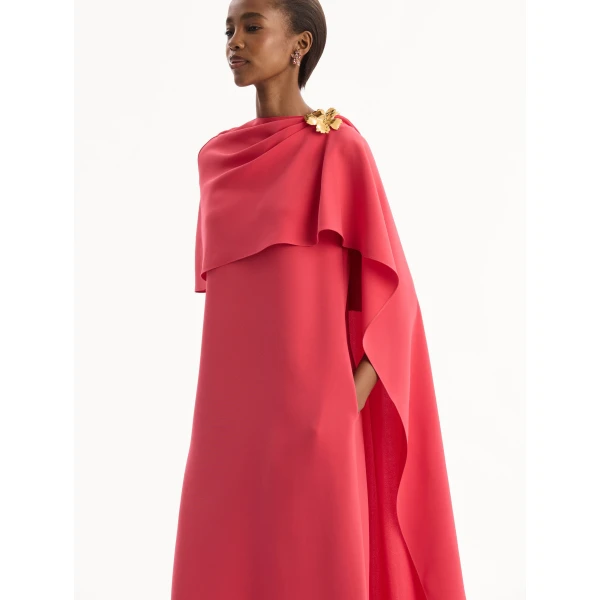 Oscar de la Renta Hibiscus Brooch Georgette Caftan Dress, view 4