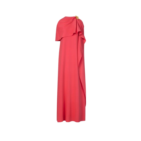Oscar de la Renta Hibiscus Brooch Georgette Caftan Dress