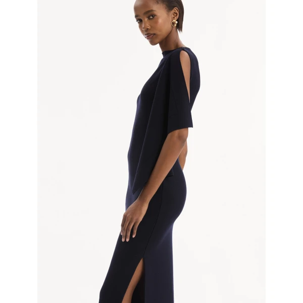 Oscar de la Renta Hibiscus Brooch Knit Dress, view 4