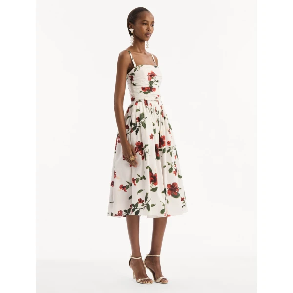 Oscar de la Renta Hibiscus Cotton Poplin Dress, view 3