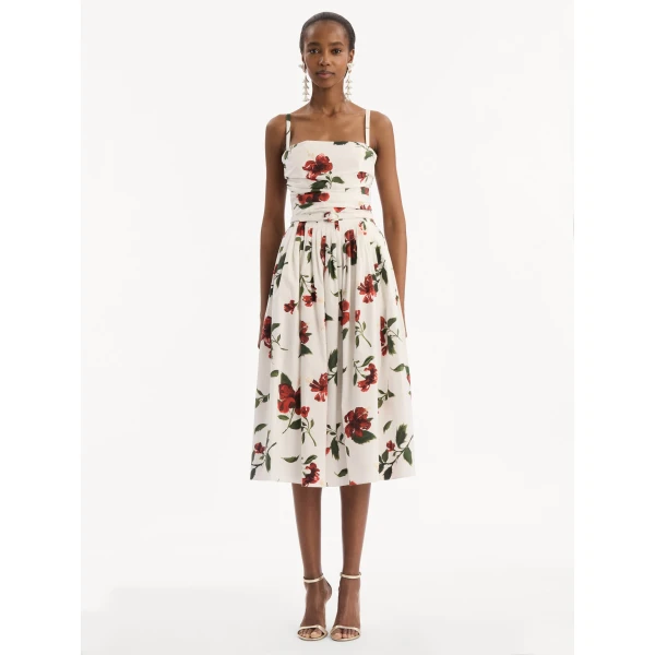 Oscar de la Renta Hibiscus Cotton Poplin Dress, view 5