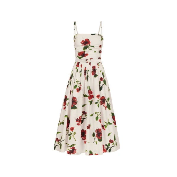 Oscar de la Renta Hibiscus Cotton Poplin Dress