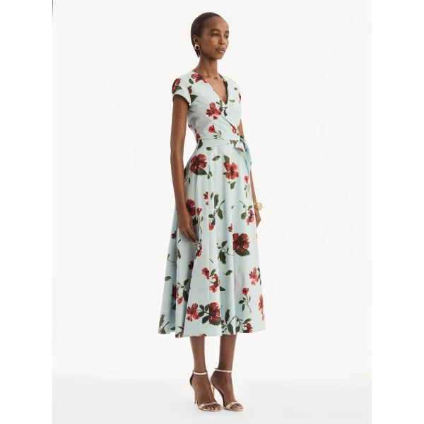 Oscar de la Renta Hibiscus Cotton Poplin Wrap Dress, view 3