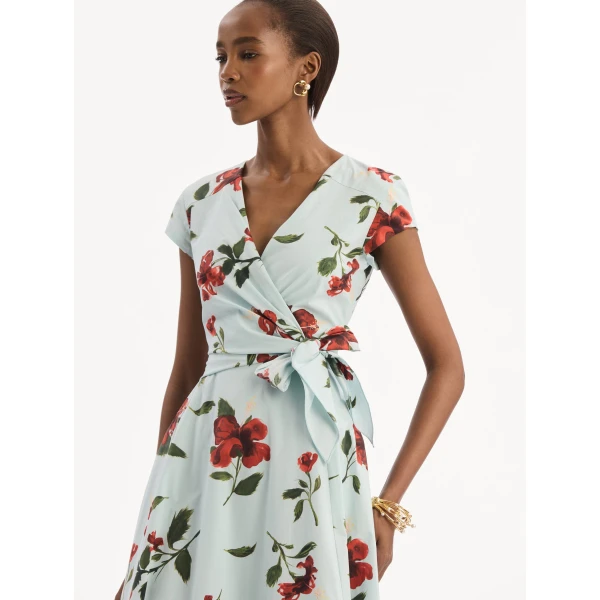 Oscar de la Renta Hibiscus Cotton Poplin Wrap Dress, view 4