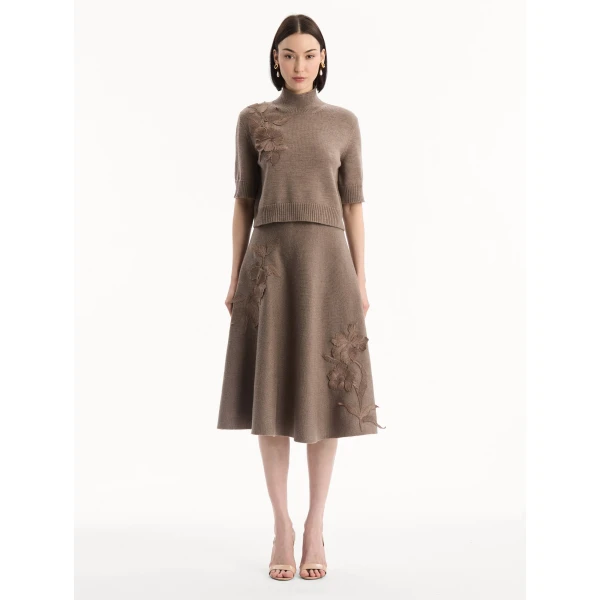 Oscar de la Renta Hibiscus Embroidered Knit Pullover, view 2