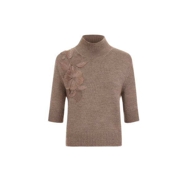 Oscar de la Renta Hibiscus Embroidered Knit Pullover - Knitwear - American Luxury Evening Wear at Luxury Shoes 