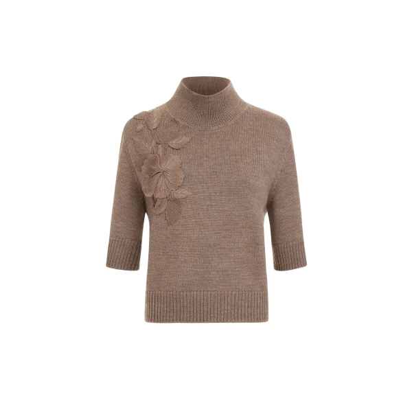 Oscar de la Renta Hibiscus Embroidered Knit Pullover