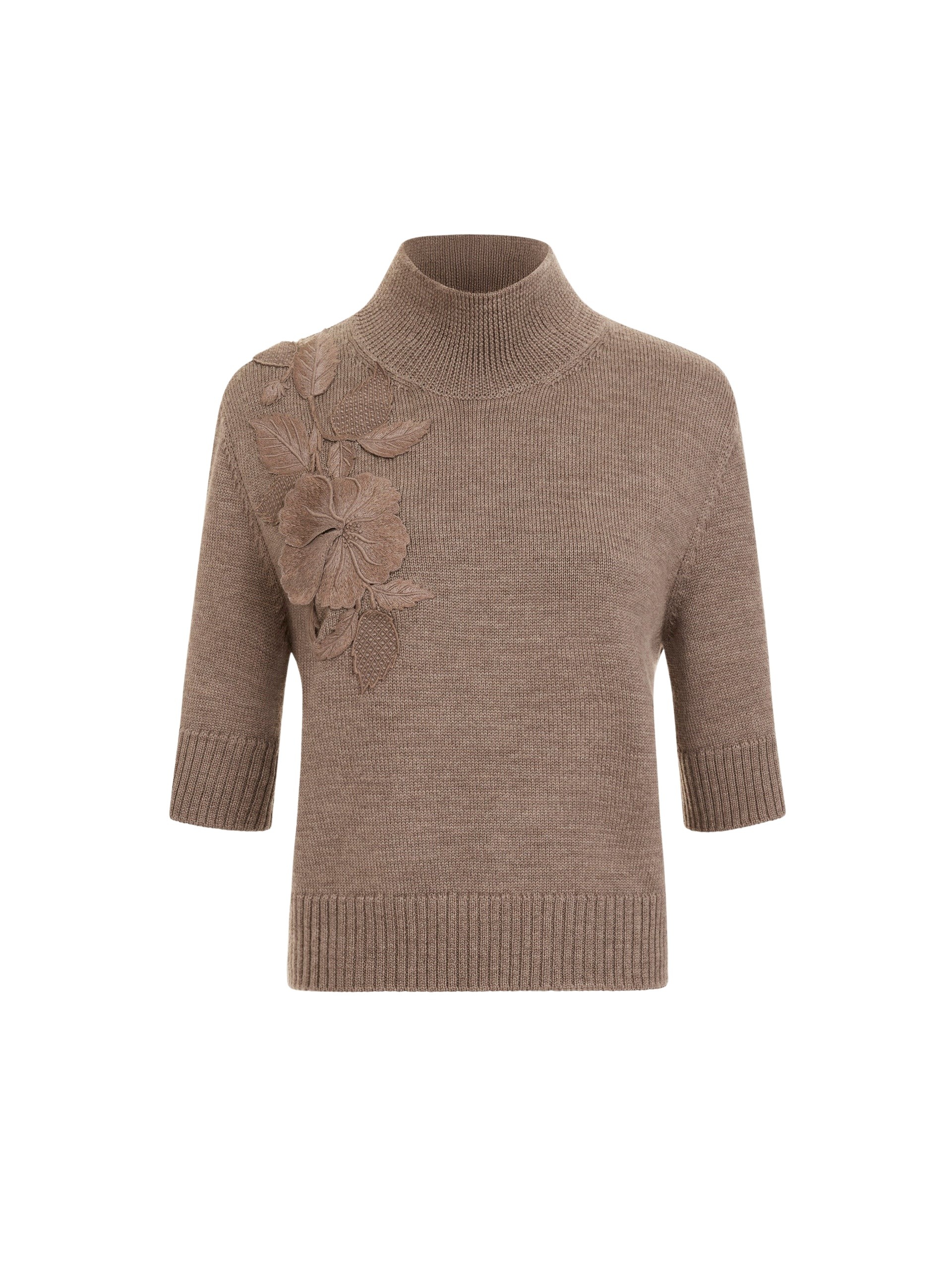 Oscar de la Renta Hibiscus Embroidered Knit Pullover