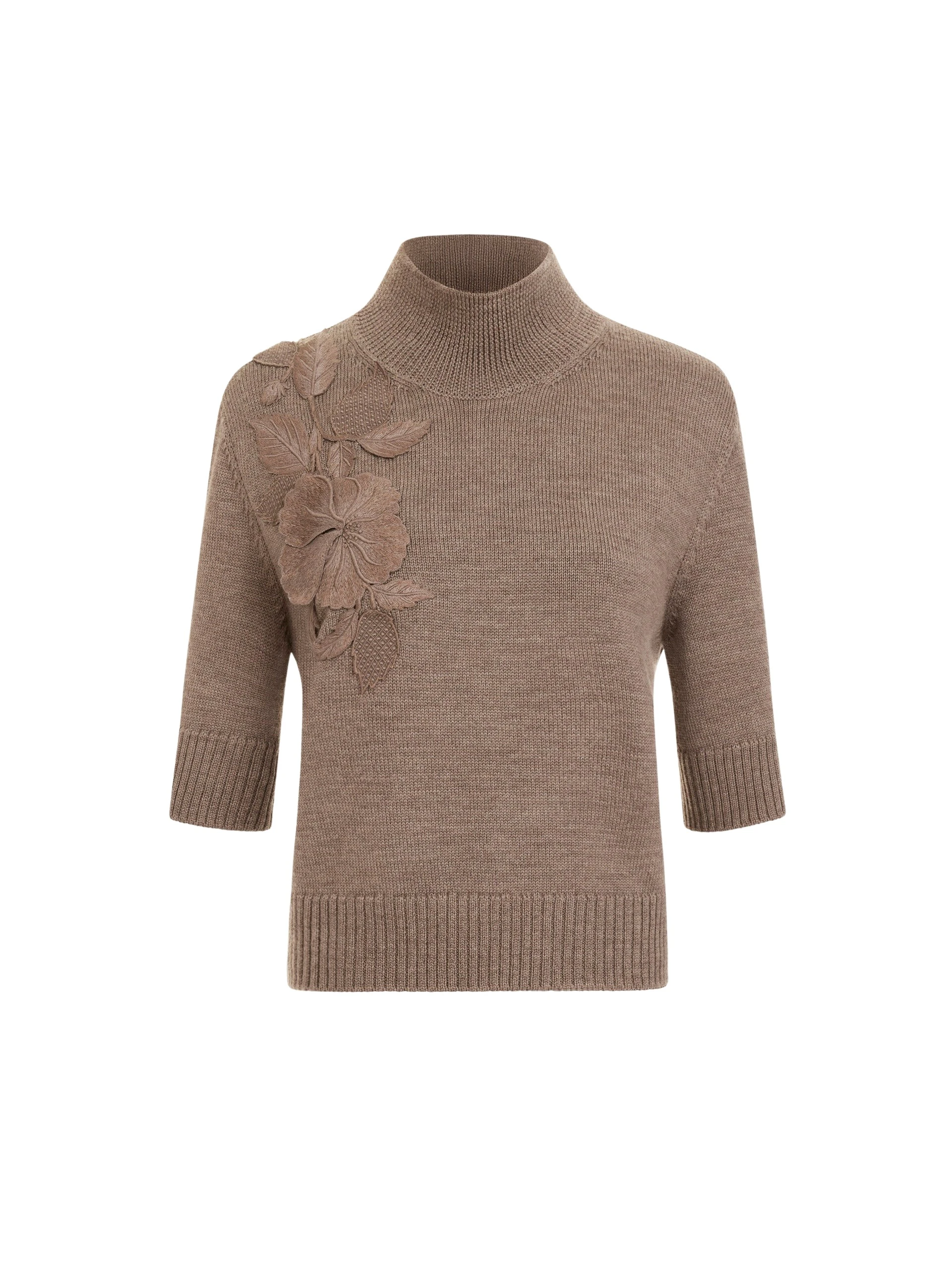 Oscar de la Renta Hibiscus Embroidered Knit Pullover