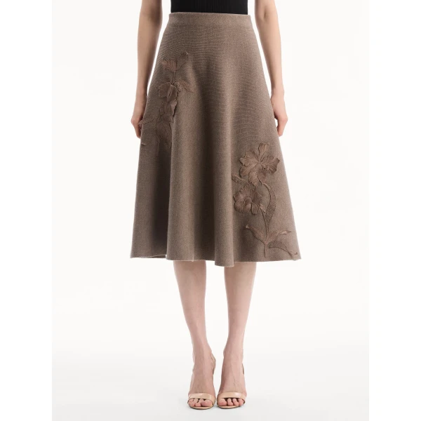 Oscar de la Renta Hibiscus Embroidered Knit Skirt, view 2