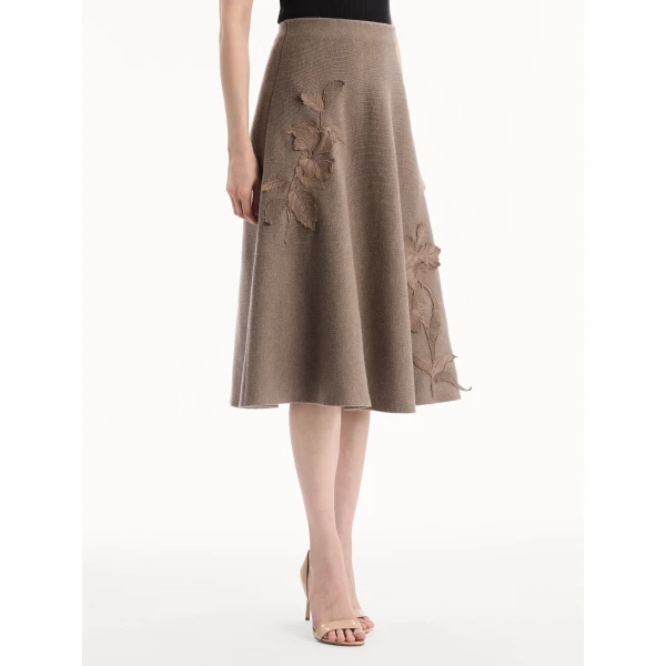 Oscar de la Renta Hibiscus Embroidered Knit Skirt, view 4