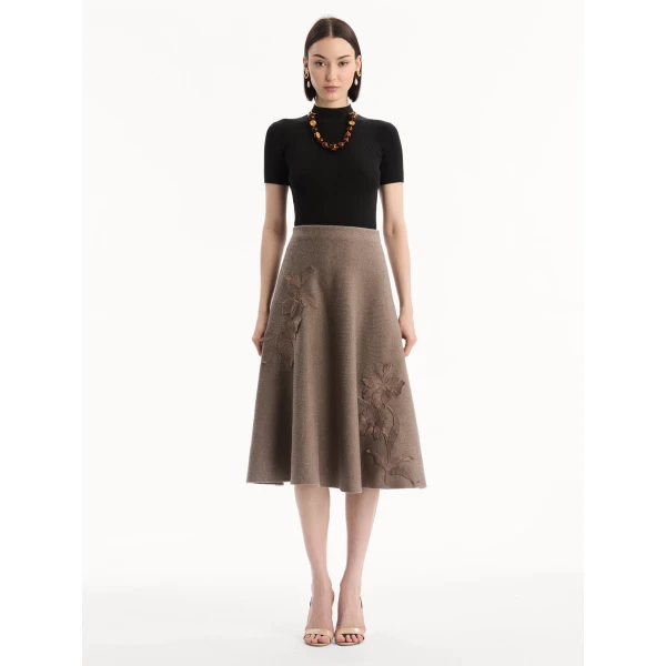 Oscar de la Renta Hibiscus Embroidered Knit Skirt, view 5