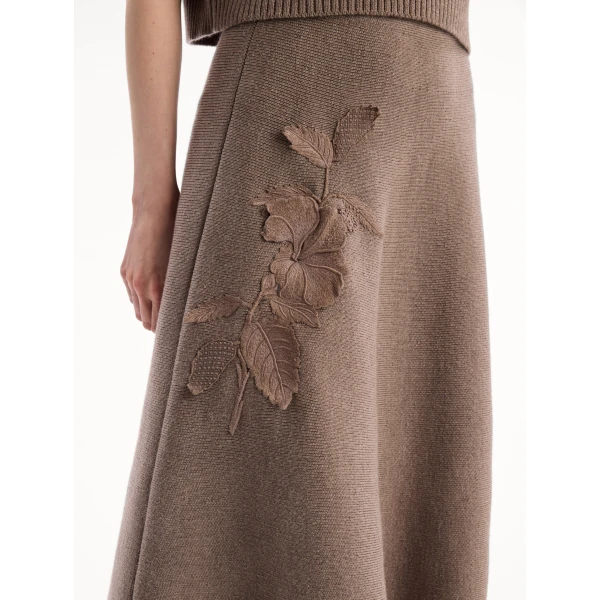 Oscar de la Renta Hibiscus Embroidered Knit Skirt, view 6