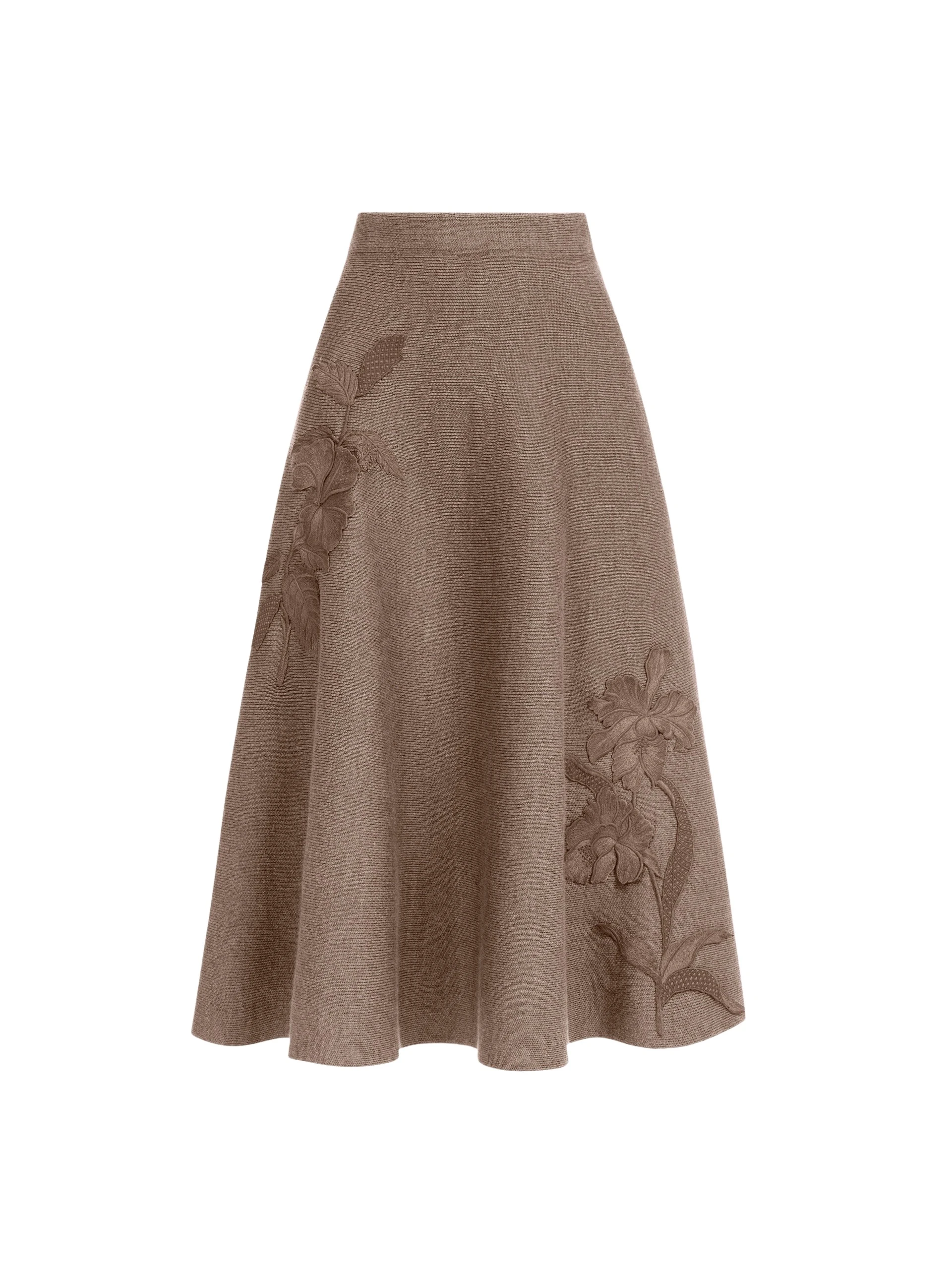 Oscar de la Renta Hibiscus Embroidered Knit Skirt
