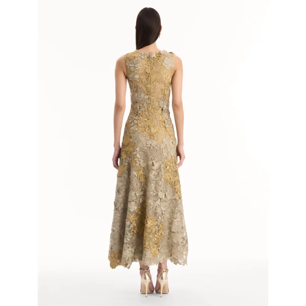 Oscar de la Renta Hibiscus Metallic Guipure Cocktail Dress, view 2