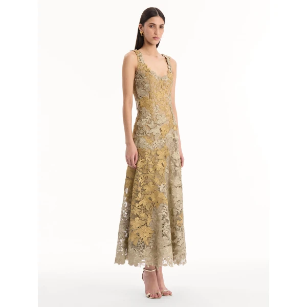 Oscar de la Renta Hibiscus Metallic Guipure Cocktail Dress, view 3