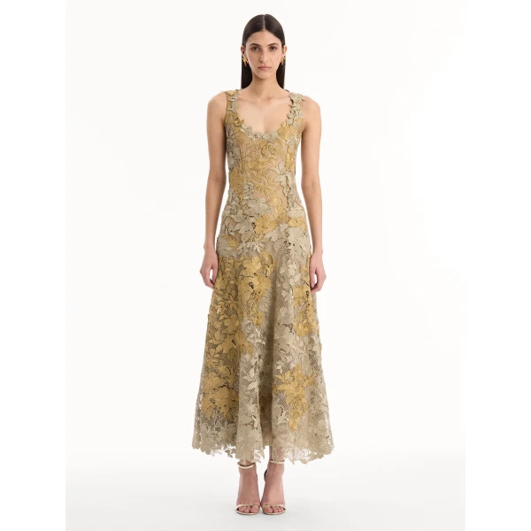 Oscar de la Renta Hibiscus Metallic Guipure Cocktail Dress, view 5