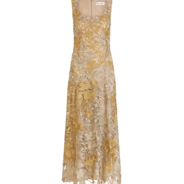 Oscar de la Renta Hibiscus Metallic Guipure Cocktail Dress