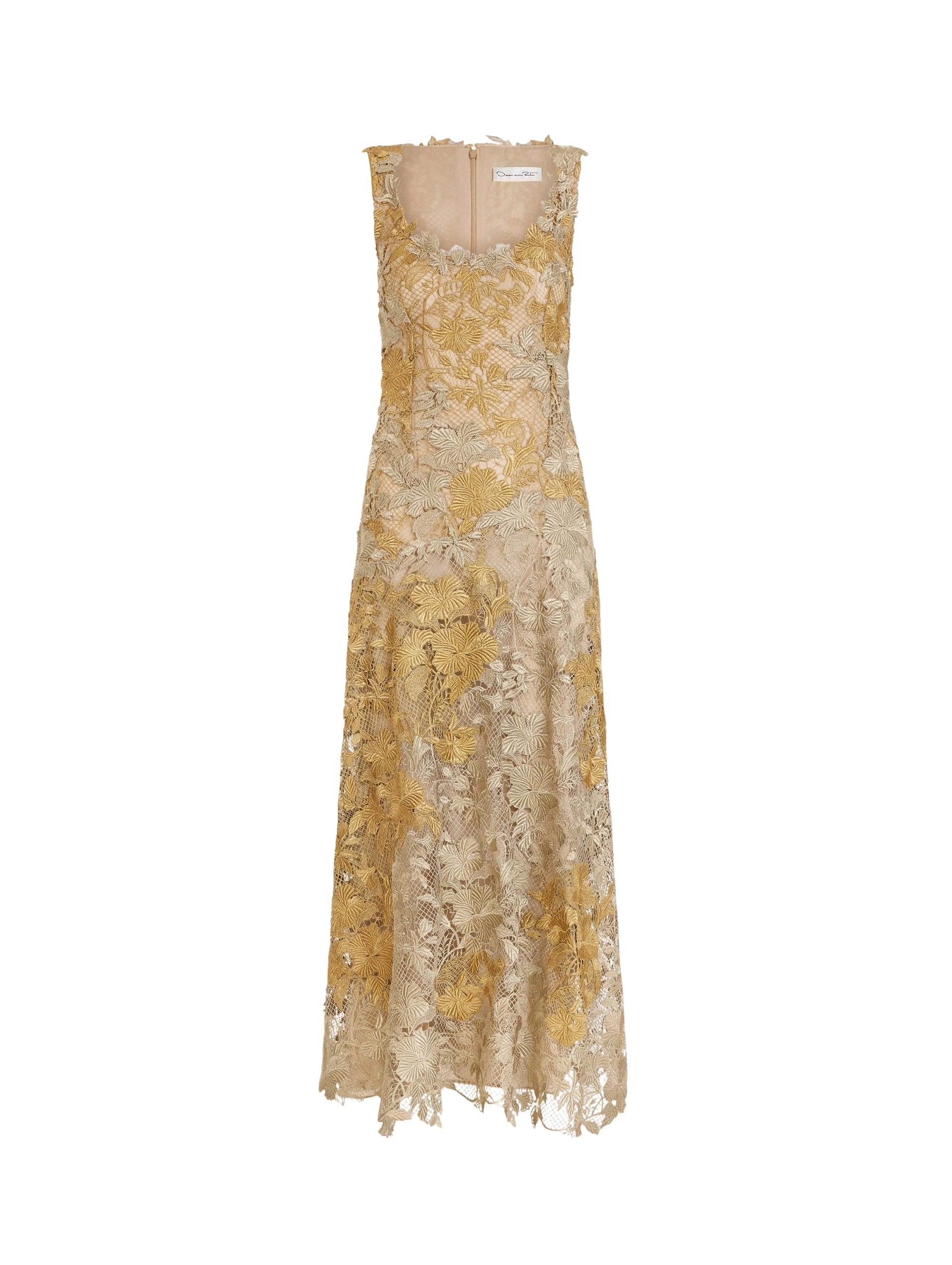 Oscar de la Renta Hibiscus Metallic Guipure Cocktail Dress