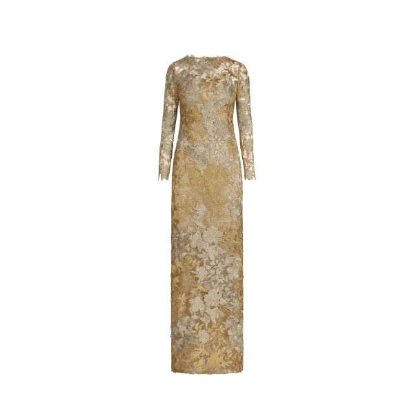 Oscar de la Renta Hibiscus Metallic Guipure Gown