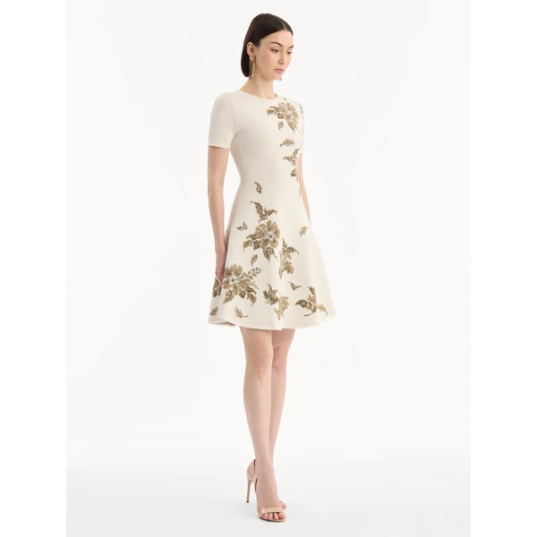 Oscar de la Renta Hibiscus Metallic Jacquard Dress, view 3