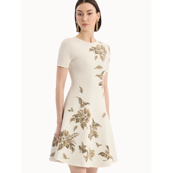 Oscar de la Renta Hibiscus Metallic Jacquard Dress, view 4