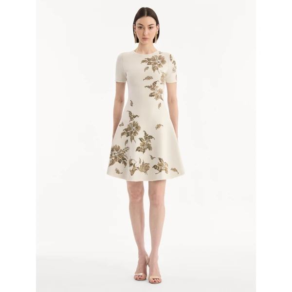 Oscar de la Renta Hibiscus Metallic Jacquard Dress, view 5