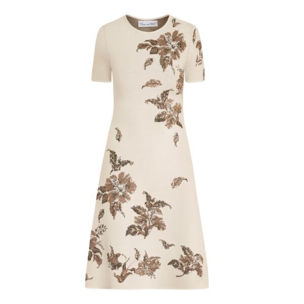 Oscar de la Renta Hibiscus Metallic Jacquard Dress