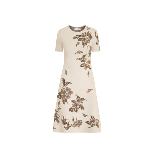 Oscar de la Renta Hibiscus Metallic Jacquard Dress - Dresses - American Luxury Evening Wear at Luxury Shoes 