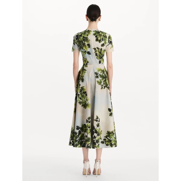 Oscar de la Renta Maple Leaves Cotton Poplin Dress, view 2
