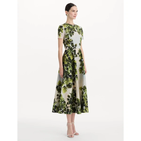Oscar de la Renta Maple Leaves Cotton Poplin Dress, view 3