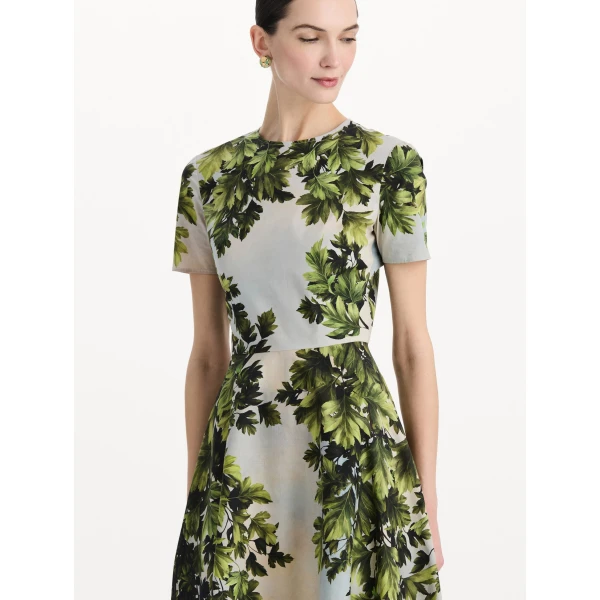 Oscar de la Renta Maple Leaves Cotton Poplin Dress, view 4