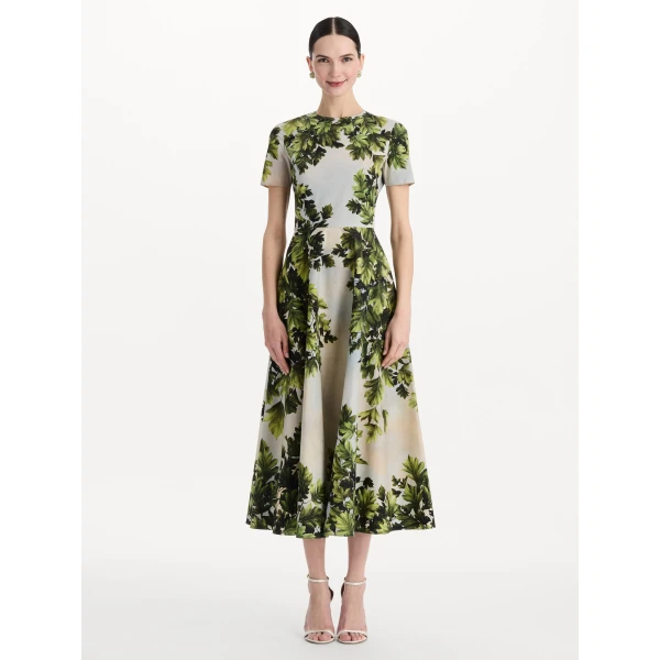 Oscar de la Renta Maple Leaves Cotton Poplin Dress, view 5