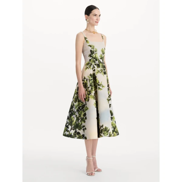 Oscar de la Renta Maple Leaves Faille Dress, view 3