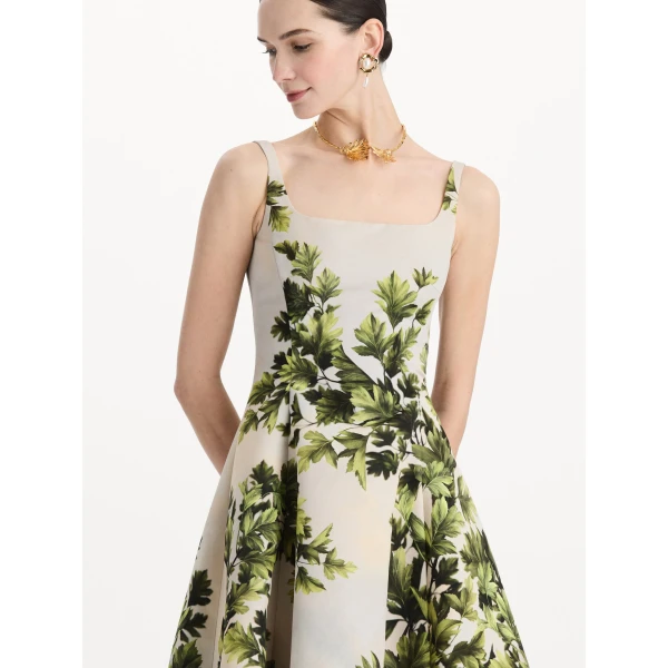 Oscar de la Renta Maple Leaves Faille Dress, view 4