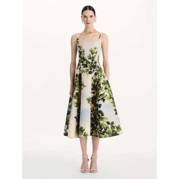 Oscar de la Renta Maple Leaves Faille Dress, view 5