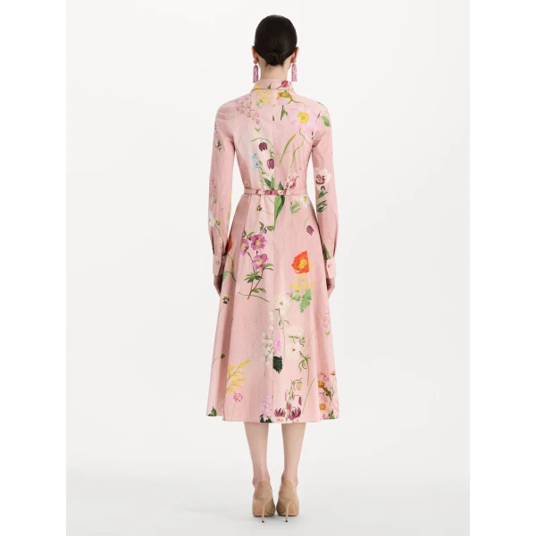 Oscar de la Renta Mixed Botanical Cotton Poplin Collared Dress, view 2
