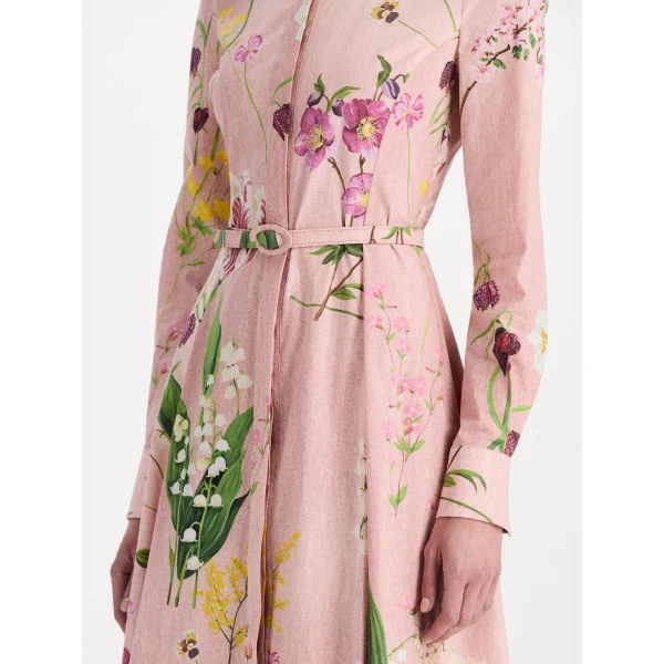 Oscar de la Renta Mixed Botanical Cotton Poplin Collared Dress, view 4